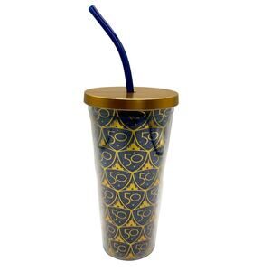 DISNEY World Parks WDW 50th Anniversary Navy Blue‎ Gold Tumbler Cup & Straw NEW